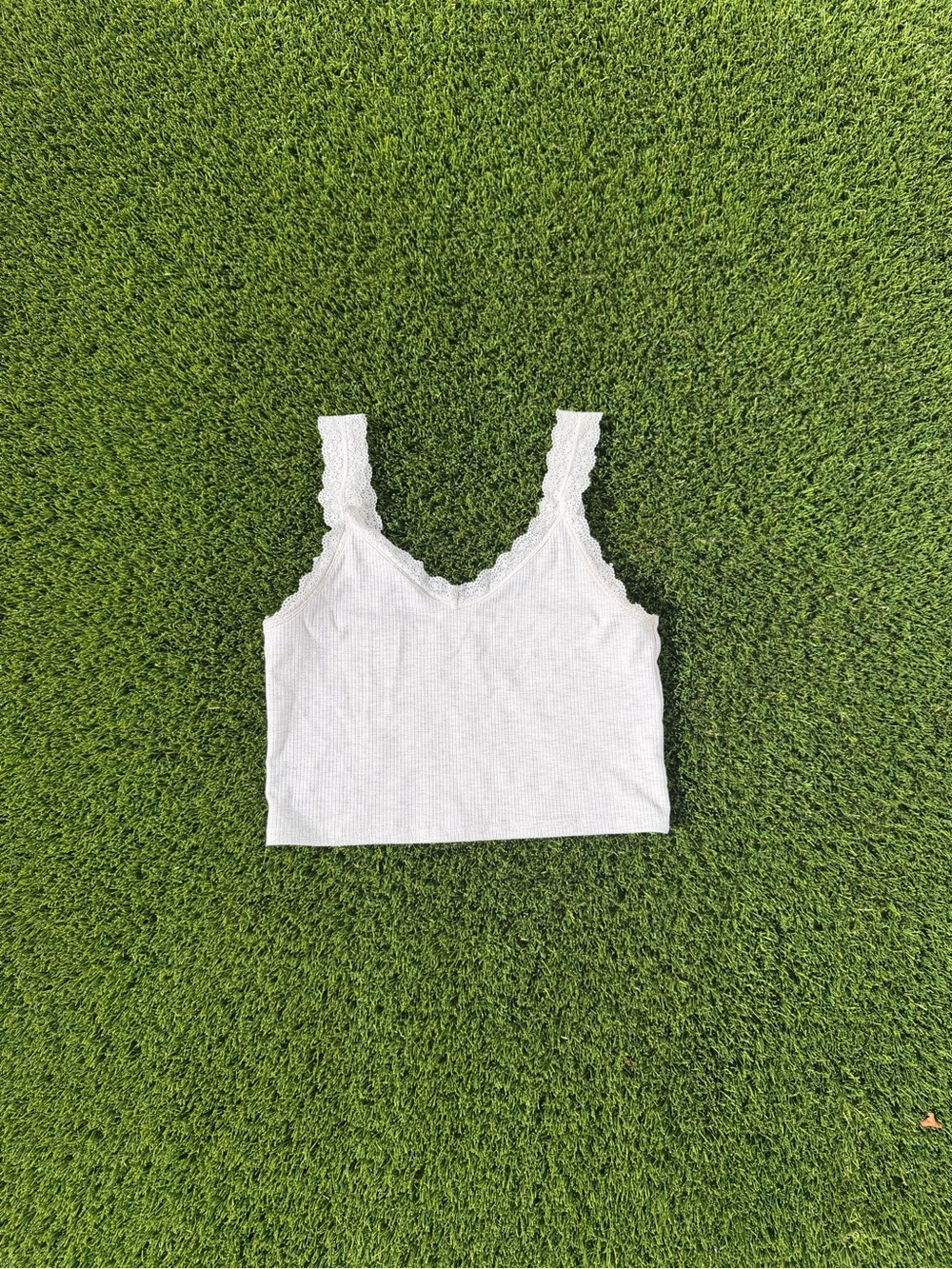 American Eagle Outfitters Cream Lace Crop Tank